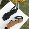 Sandals SUOJIALUN Fashion Women Sandals Flat Heel Narrow Band Back Strap Summer Gladiator Shoes Ladies Casual Summer Beach Slides 230710