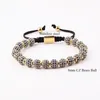 Strand Lyx Iced Out Smycken Blå CZ Micro Pave Ball Beads Justerbart armband Hip Hop För Kvinnor Män