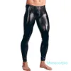 Calça masculina de couro envernizado com zíper bolsa protuberante apertada leggings brilhantes calças roupa íntima clubwear festa sexy collant trajes XM01317g