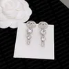 Fashion 18K brand Gold Plated Tassel Designer Letters Stud Long Earring Dangle Crystal Geometric Luxury top Brand Women Rhinestone Pearl Wedding