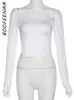 Imposta Boofeenaa Streetwear Y2k Crop Top sexy Bianco Nero Asimmetrico ritagliato Una spalla Manica lunga Magliette Donna Moda C71bb16
