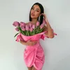 Abiti casual Sexy Cute Lady Pink Satin Bow Dress Senza maniche Fasciatura Split Pieghe NightClub Party Backless Mini Slip Estate 2023