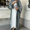 Vêtements ethniques soyeux perlé Abaya Robe musulmane femmes Ramadan Eid dubaï turquie Islam Robe ouverte Hijab modeste tenue caftan