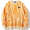 남자 스웨터 일본하라 주쿠 빈티지 스웨터 겨울 얼룩말 끈 둥근 목 풀 오버 니트 커플 힙합 느슨한 패션 탑