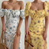 Abiti casual 1PC Womens Floral Print Lacy Square Collar Senza maniche Sexy Fessura Fashion Bodycon Split Backless Tube Top Long Sling Dress