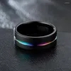 Кластерные кольца модные украшения 8 -мм мужская личность черная прорезинговая межколонная титановая стальное кольцо