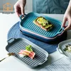 Plates Ceramic Cake Baking Pan Bread Tray Tableware Dual Handle Rectangular Dish Japanese-Style Matte