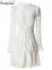 Robes décontractées svoryxiu designer de piste d'été vintage en dentelle de couleur blanche vintage en mini-robe