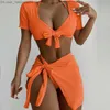 Женские купальные костюмы Vigocasey Orange 4-eafe/Set Speat Cwimsuit Sexy's Sexy's High Thaiste Sece Bikini Set 2023 Купальные купальники с коротким рукавом Z230712