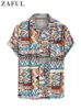 Camisas casuais masculinas para homens Blusas étnicas estampadas tribais Camisas streetwear de verão com lapela férias mangas curtas blusas com bolso 230711
