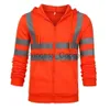 Others Apparel Men's Hi Vis Orange Fleece jacket Hoodied Sweatshirt Pullover With Reflective Tripes Working Clothes x0711