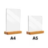 Business Card Files Sign Holder Wood Base Office Restaurants Store Menu Picture Frame Desktop For Table Top Dual Use T L Shape A4 A5 Double Sided 230710
