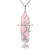 Подвесные ожерелья и приготовление медного проволоки, обернутое дерево жизни натуральный камень розовый хрустальный аметист столб драгоц