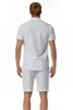 Tute da uomo Summer Fashion Cotton Linen Henry Neck Beach Tshirt Pantaloncini Imposta sottili abiti sportivi per uomo Abbigliamento 230710