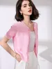 Vrouwen Knits Korte Mouw Vest Vrouwen Leuke Roze Dunne Trui Shirt 2023 Zomer Reliëf O Hals Parels Single Breasted gebreide Top