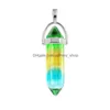 Charms Color Grad Glass Crystal Hexagon Healing Chakra Pendants For DIY Brincos Colar Jewelry Making Drop Delivery Findings Comp Dhjgh