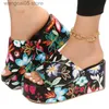 Slippers 2023 Nieuwe Wiggen Print Platform Slippers Hoge Hakken Sandalen Casual Vrouwen Schoenen Zomer Designer Strand Slippers Sexy Pumps slides T230712