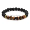 Charm Bracelets Moda Natural Cross Black Lava Stone Beads Pulseira Elástica Difusor de Óleo Essencial Pedra Vulcânica Frisado Drop Deliv Dhceu