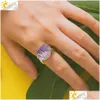 Solitaire Bague Cristal Naturel Pierre Anneaux Irregar Fil Wrap Femmes Hommes Guérison Améthystes Fluorite Rose Quartz Or-Couleur Redimensionnable D Dhhia