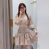 New Maje Midriff Costume Floral Dress Puff Sleeve A-line Mini Dress for Ladies