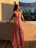 Vestidos atractivos urbanos Moda Impreso plisado Halter Maxi Dress Mujeres Sexy sin mangas Backless Vendaje Vestidos 2023 Summer Lady Holiday Vestidos L230711