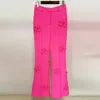 Ternos femininos DE ALTA QUALIDADE 2023 Jaqueta de designer de moda estereoscópica flores apliques duplo busto longo blazer rosa S-4XL