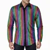 Herren-T-Shirts, reguläre 70er-Jahre-Disco-Metallic-Pailletten, langärmlig, Button-Down-Kleid, Hemd, kurz, Herren