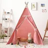 Barracas de brinquedo portáteis para crianças Tipi Play House Kids Cotton Canvas Indian Tent Wigwam Child Little Beach Teepee Party Room Decor 230711