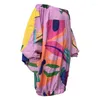 Fritidsklänningar Slash Neck Print Batwing Sleeve Mini Klänning Dam Off Shoulder Lös Långärmad Flower Bud Kjol Streetwear