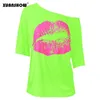 Women's T-Shirt HUANSHOW Women's Sexy 80s Clothing Top Chiffon Neckline Middle Sleeve Lip Print Retro Loose Long Y2K Clothing Women's T-shirt 230710