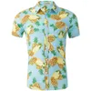 Camisas casuais masculinas Macacão de Natal Camisa masculina de praia Manga curta Algodão Estampado Flores Aloha Top de treino de ioga