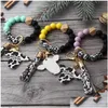 Key Rings 2023 Fashion Sile Cursive Cow Bead Bracelet Wood Disk Keychain Tassel Ox Head Wrist Ring Charm Pendant Accessory Fy3450 Dr Dholk