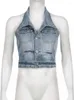 Serbatoi da donna TARUXY Backless Retro Pocket Crop Top Donna Collo a polo Canotte senza maniche Ragazza Sexy Navel Streetwear Abbigliamento casual in denim