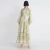 Robes décontractées 2023 luxe Vintage Maxi robe pour femmes élégantes femme imprimé fleuri lanterne manches taille longues dames tenues de vacances