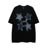 Stars Denim Patch Short Sleeve T-shirt Men's Summer High Street Top