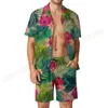 Erkek Trailsits gömlek setleri erkekler moda 2pcs gömlek Hindistan cevizi ağacı hawaii lüks takım elbise plaj kıyafet giyim 230710