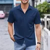 Men's Casual Shirts Buckle Short Sleeve Loose Fitting Beach Roman Knit Day Costume Men Body Shirt Top With Collar Mens