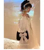 Evening Bags Vintage Bowknot Women Underarm Faux Pearl Chain Ladies Shoulder Crossbody Bag Female Soft Nylon Purse Small Tote Handbags 230711