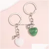 Porte-clés Conception Porte-clés Cristal Naturel Quartz Pierre Coeur Anneau Bouton Magnétique Porte-clés Chaînes Pour Couple Ami Cadeaux Diy Bijoux Dhfg5