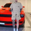 Men s Tracksuits Gothic Two Pieces Set American Retro Letter Embroidery Lapel Short Sleeve Shirt Streetwear Hip Hop Y2K Harajuku print Casual 230711