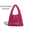 Kvällsväskor VIELINE Dam franska vävda shoppinghandväskor Hollow Net Bag One Shoulder Bomullsrep Armband Tote Beach 230711