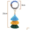 Key Rings Ups Favor Sile Beads Bracelet Keychain Three Layer Cotton Tassel Wrist Keyring Bead Bangle Ring Women Bag Pendant Decorati Dhckx