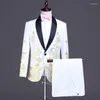 Men's Suits 2023 Casual Embroidery Groom Wedding Flower Suit Coat Trousers / Performance Emcee Host 2 Pcs Blazers Jakcet Pants Set