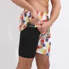 Shorts masculino verão roupa de banho masculina maiô de praia maiô sexy 2 em 1 shorts esportivos de ginástica maiô de secagem rápida roupão seco 230711