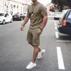 Men s Tracksuits Tracksuit Casual Cotton Short sleeved T Shirt Shorts 2 piece Suit 2023 Summer Sportswear Loose Clothing 230711