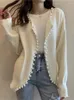 Women's Knits Hsa Women Sweater Cardigans Open Stitch Pearl Button Knitted Jackets Beading Elegant Female Coat Tops