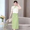 Рабочие платья 2023 Летний китайский стиль Улучшены Qipao Set Temprament Retro Emelcodery Tops и юбка из двух частей элегантные женщины Z1146