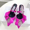 Sexy Rhinestone Kitten Heel Women Slippers Pointed Toe Ankle Strap Gldiator Sandals Summer High Heel Party Shoes Women Slides