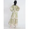 Fritidsklänningar 2023 Lyx vintage maxiklänning för eleganta kvinnor kvinnliga blommönster Lykta ärm midja lång dam semester outfits