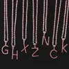 Hänghalsband bling is ut strass tenniskedjan brevhalsband för kvinnor lyxiga rosa kristall initial choker smycken 230613